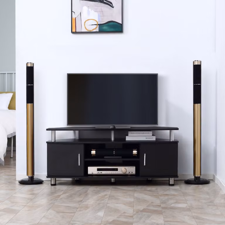 HOMCOM Black Modern TV Unit Cabinet for TVs up to 55 Inch with 2 Storage Shelves and Cupboards