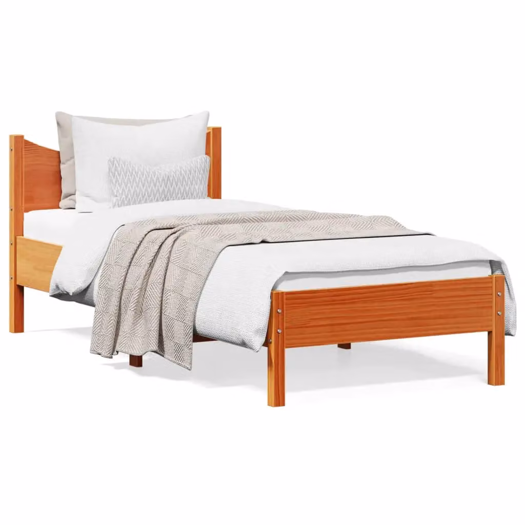 Berkfield Home Small Single Solid Wood Pine Bed Frame in Wax Brown, W: 75 cm, L: 190 cm – 2