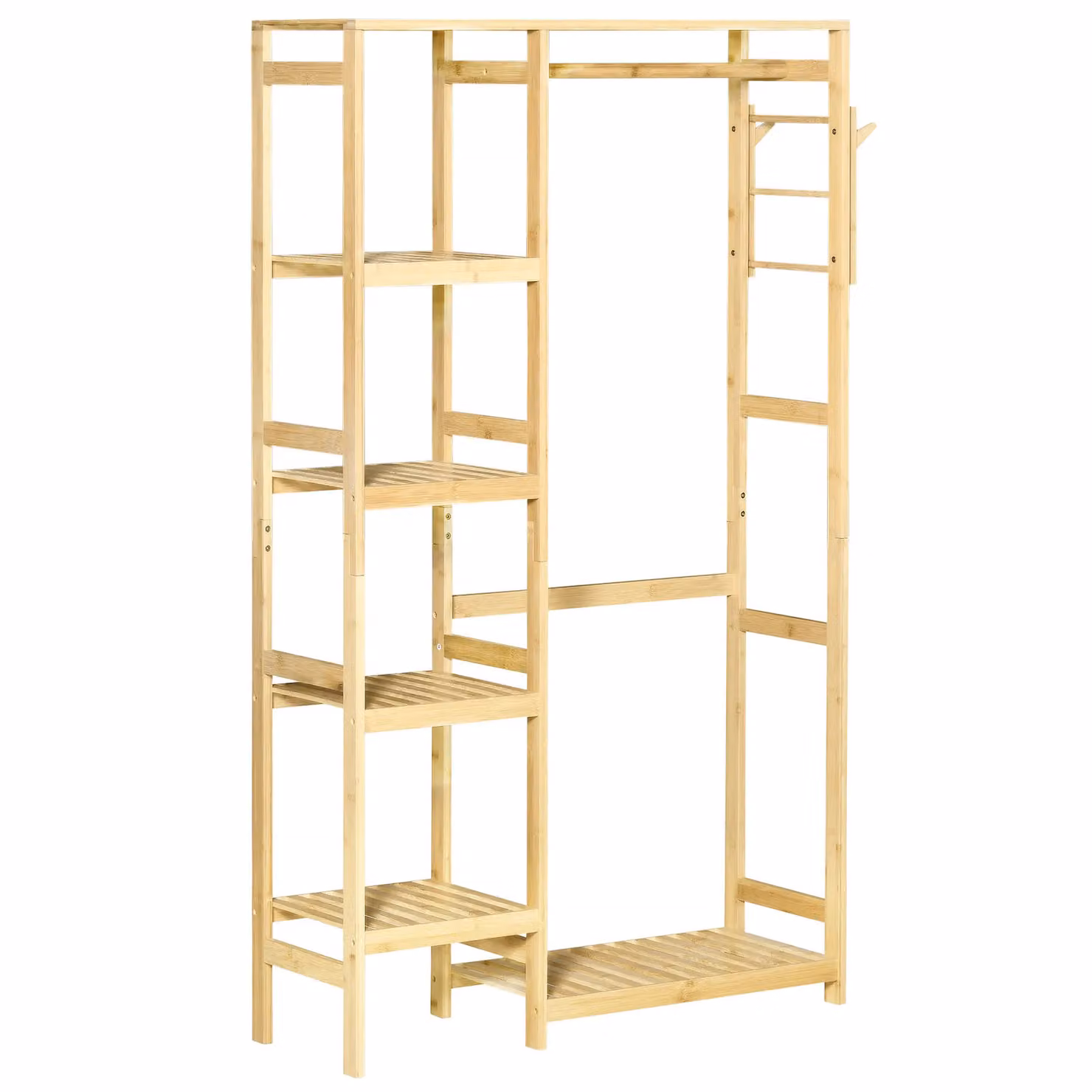 HOMCOM Bamboo Coat Rack with Storage Shelf and Hanging Rail in Brown – 2