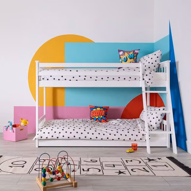 Noa and Nani Harri Low Bunk Bed in White Solid Pine Wood