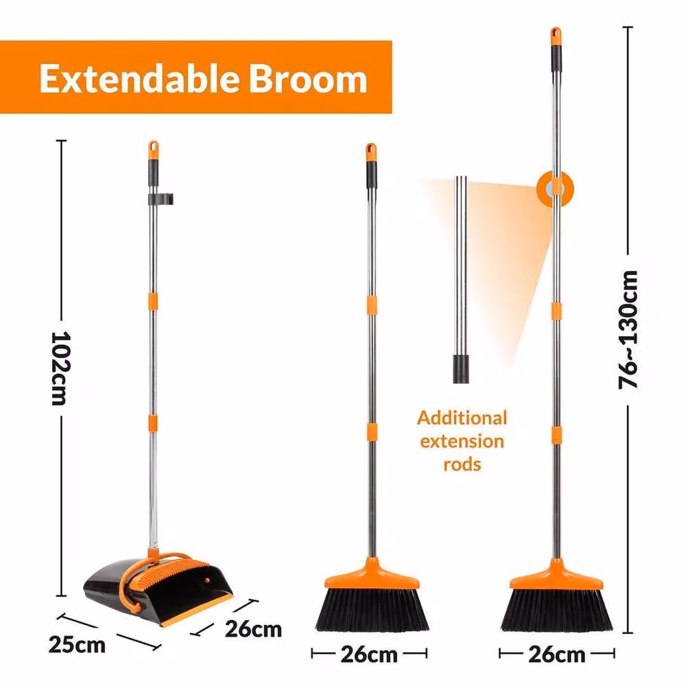 Kelvenix Black and Orange Long Handled Dustpan and Brush Set with Telescopic Handle – 2