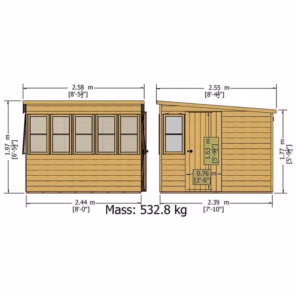 Shires Sun Pent Wooden Garden Potting Shed with Single Door and 7 Windows in Light Tan/Beige – 2