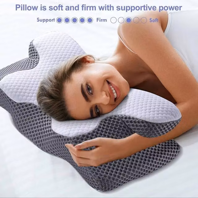 KORVIXA Grey Cervical Memory Foam Wedge Neck Pillow for Adults