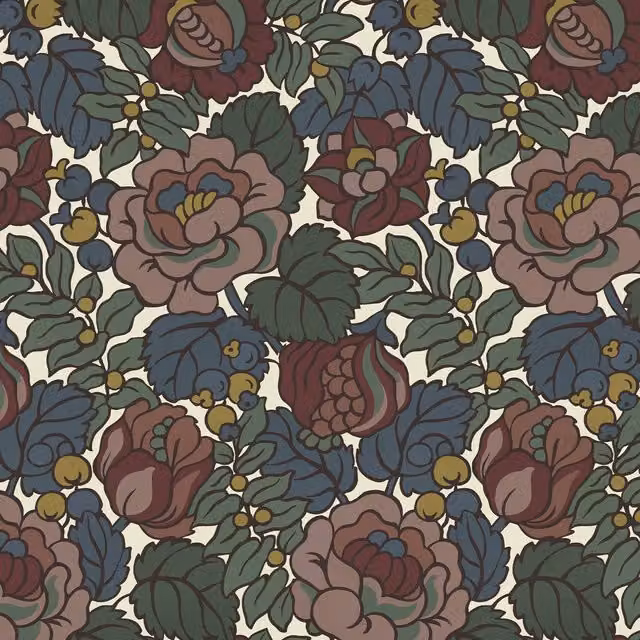 NAVARINO Carnelian Art Nouveau Floral Wallpaper Sample in Red and Multicolour