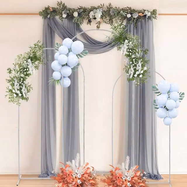 Livingandhome White Steel Metal Backdrop Stand Set for Birthdays, Parties and Weddings