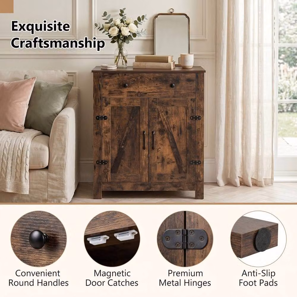 KORVIXA Brown Buffet Cabinet with 5-Tier Adjustable Shelf in Dark Brown Rustic Wood and Metal – 4