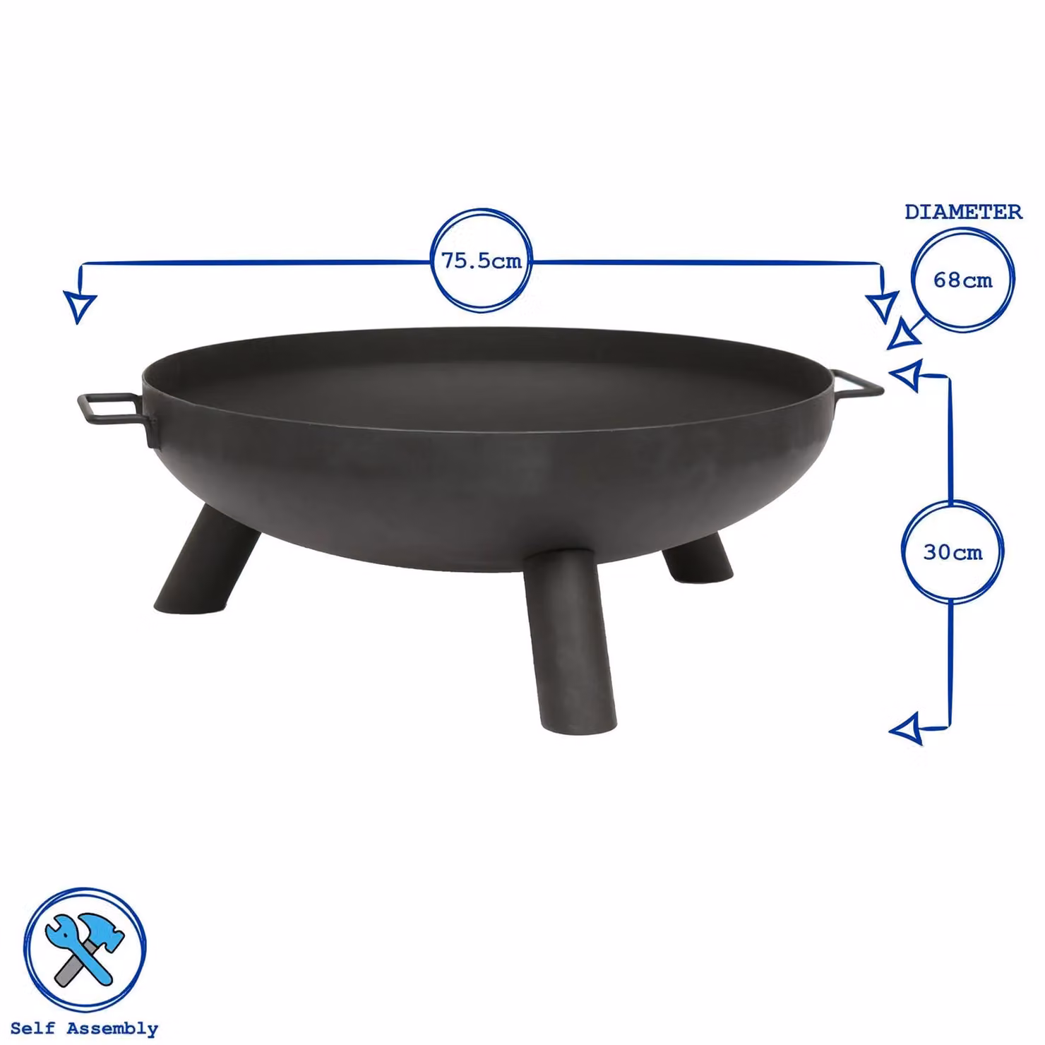 Hammer and Tongs Round Iron Fire Pit in Black, Diameter: 68 cm – 3