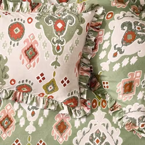 Paoletti Dawson Reversible Ikat Cotton Duvet Cover Set in Green, W: 260 cm x D: 220 cm – 3