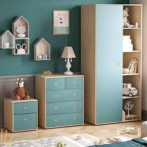 Junior Vida Neptune 3 Piece Childrens Bedroom Furniture Set in Blue and Oak MDF