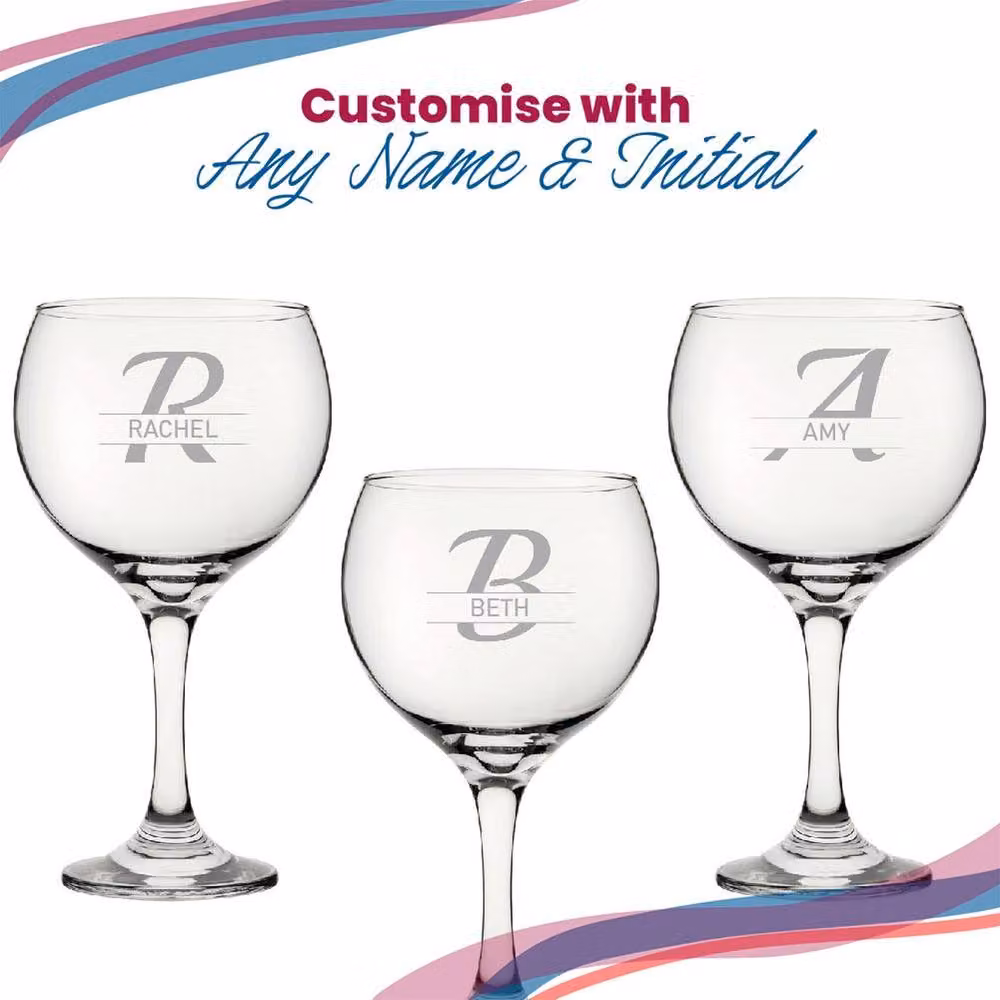 Uniqueful Personalised Engraved Cubata Gin Cocktail Glass with Initial and Name in Italic Font, Clear – 3