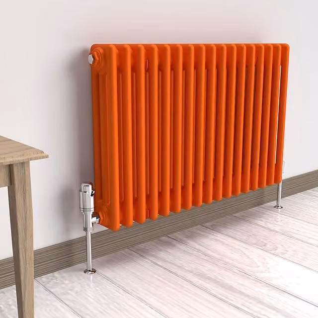Lux Heat Horizontal 3 Column Steel Radiator in Sunburst Orange, W: 78.5 cm, H: 50 cm