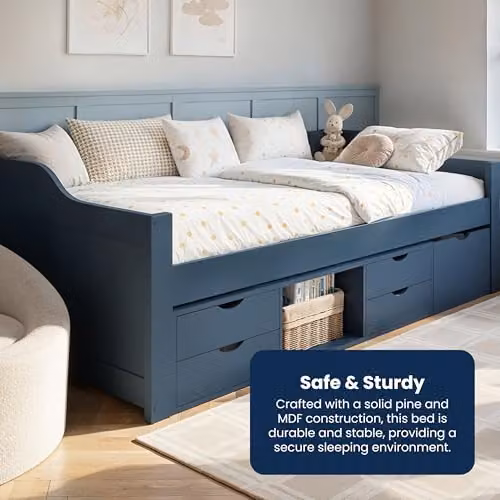 Flair Furnishings Blair Kids Single Low Sleeper Bed with Storage Drawers, Blue – 6