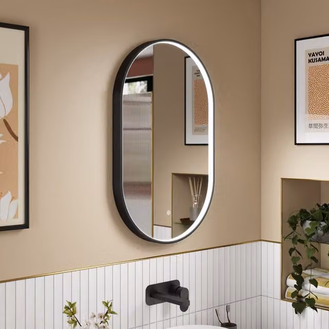 nuie LED Touch Sensor Oval Mirror in Black