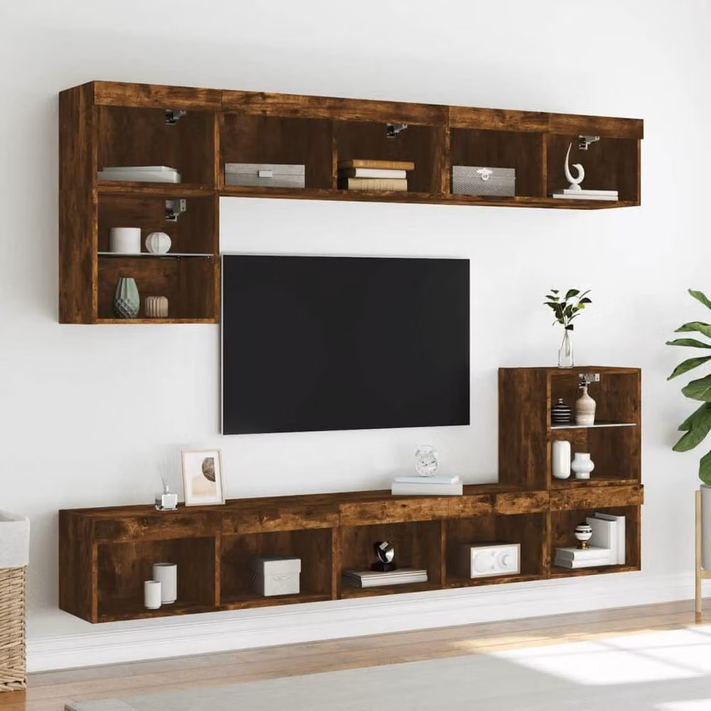 Berkfield Home TV Cabinet with LED Lights in Smoked Oak Brown, W/D/H: 80 x 30 x 30 cm – 4