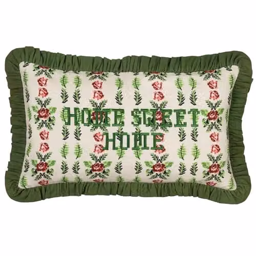 Riva Home Floral Cotton Decorative Cushion in Green, W/D/H: 50 x 30 x 1 cm