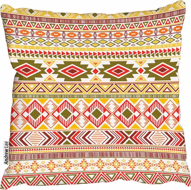 Andrew Lee Aztec American Indian Square Cushion in Red, W: 60 cm, H: 60 cm