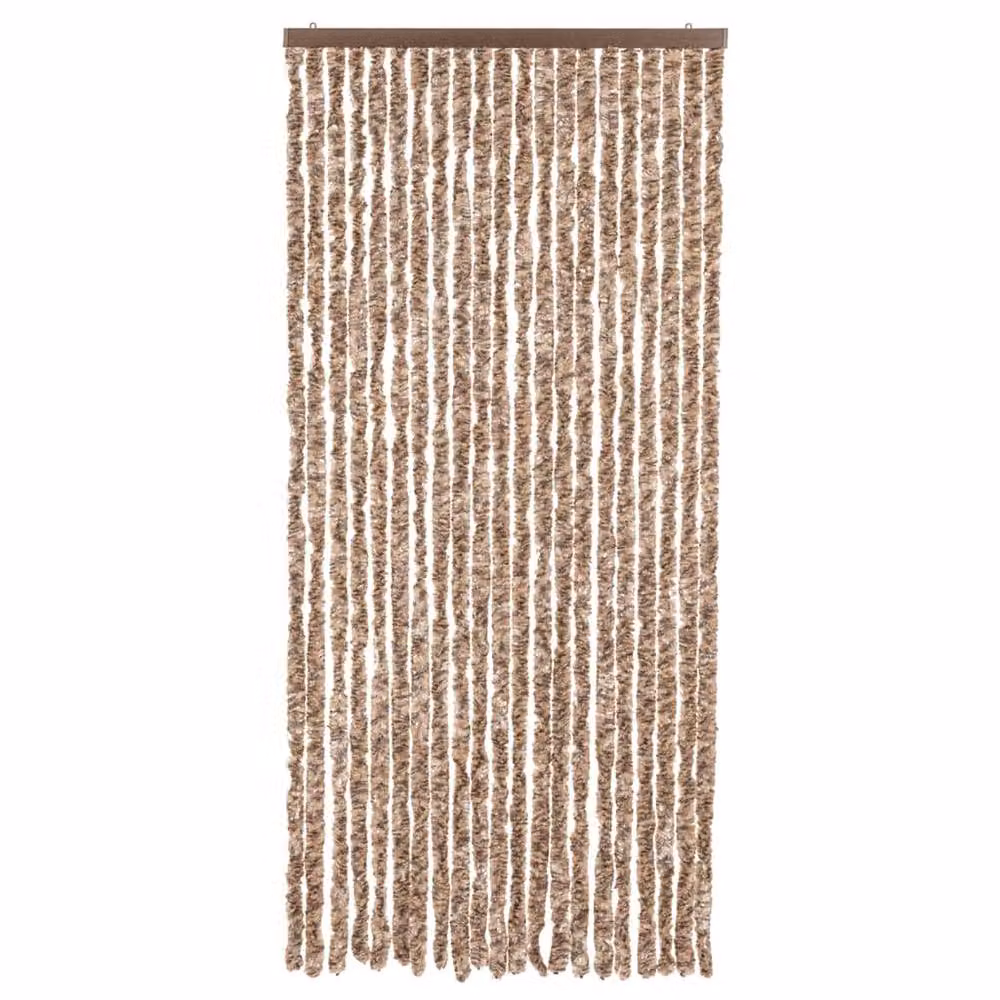 Berkfield Home Chenille Thermal Insulating Fly Curtain in Beige and Brown, W/H: 90 x 220 cm – 3