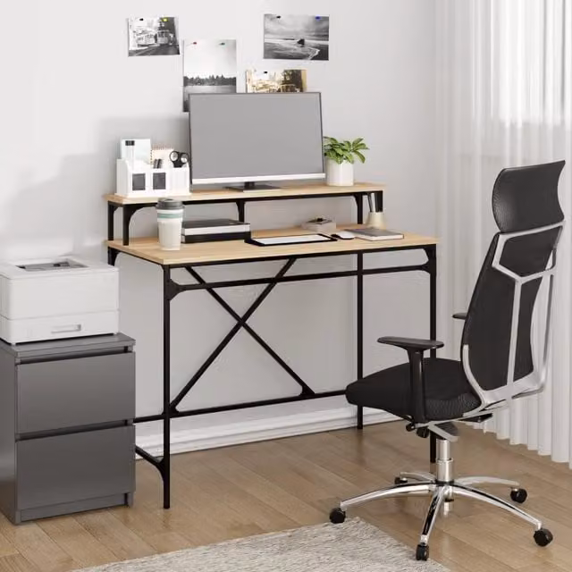 Berkfield Home Computer Desk in Sonoma Oak and Brown, W/D/H: 100 x 50 x 90 cm