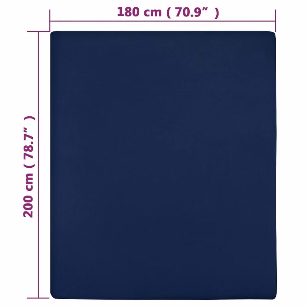 Berkfield Home 2-Piece Navy Blue Cotton Jersey Fitted Sheets, W: 180 cm, D: 200 cm – 2