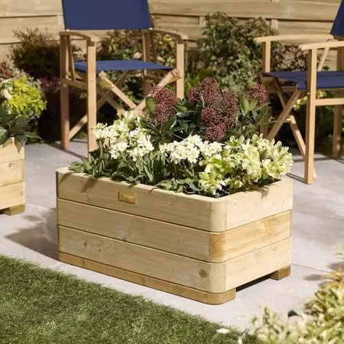 Rowlinson Marberry Rectangular Timber Planter, Brown, W: 70 cm, D: 40 cm, H: 30 cm – 1