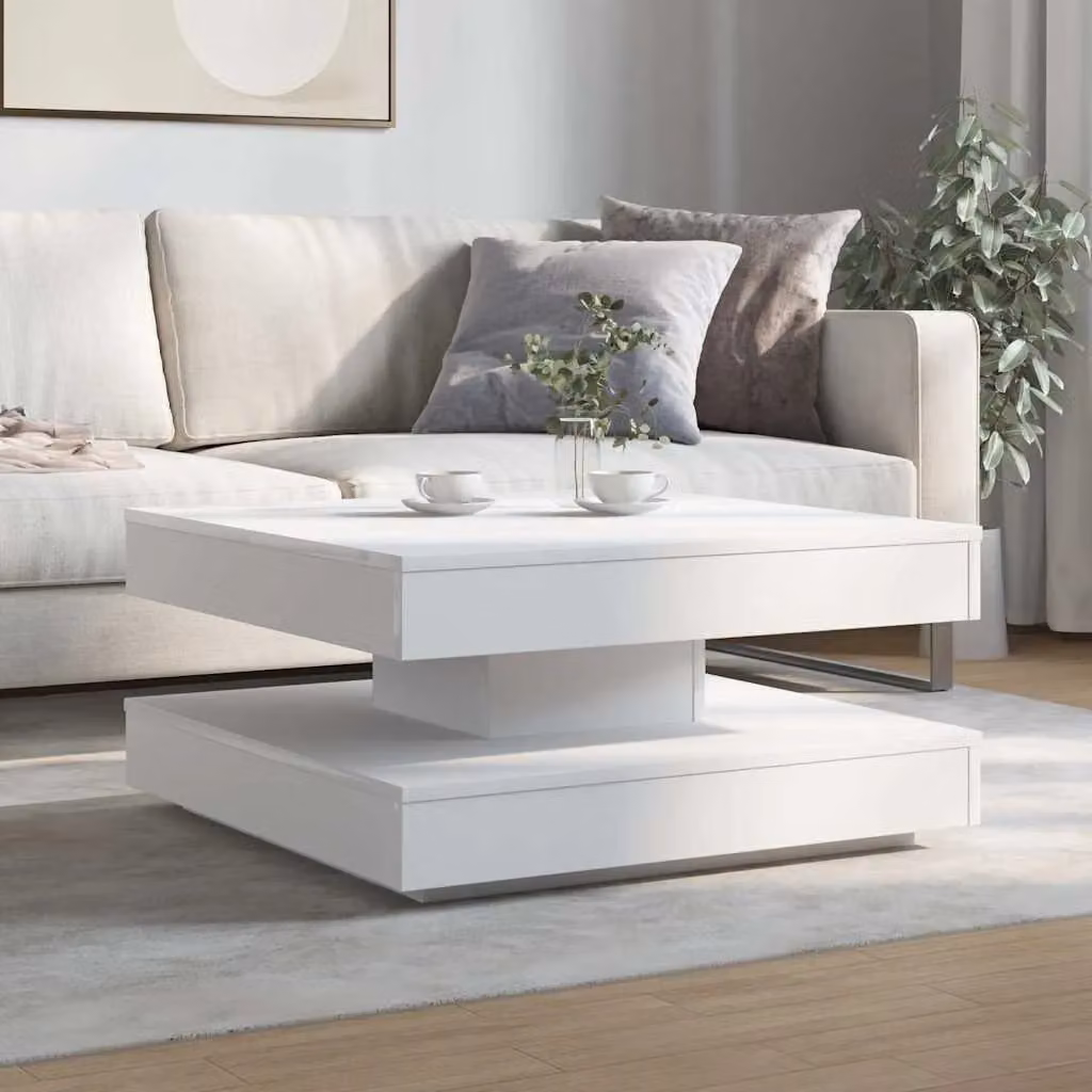 Berkfield Home Modern White Rotating Square Coffee Table W/D/H: 70 x 70 x 34.5 cm – 2