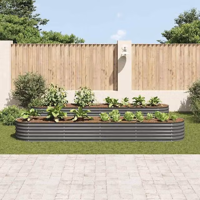 Berkfield Home Garden Galvanised Steel Raised Bed, Grey, W: 400 cm, D: 80 cm, H: 44 cm
