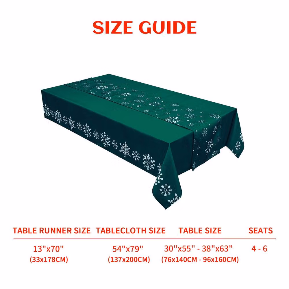 London Boutique Christmas Snowflake Tablecloth, Green, W: 137.16 cm, D: 200.66 cm – 2