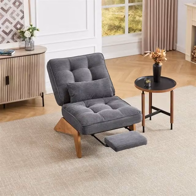Direct Wicker Modern Adjustable Reclining Tub Chair with Ottoman and Dark Grey Striped Fabric Upholstery