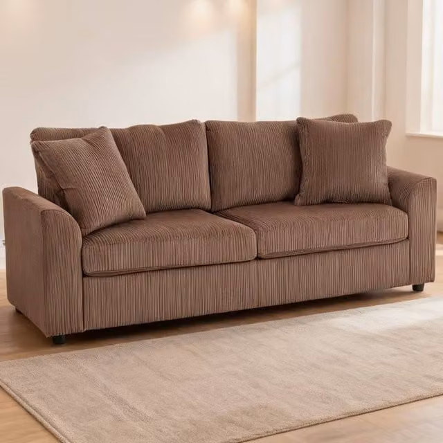 ERGOVEXA 3 Seater Brown Velvet Upholstered Sofa with Spring Core Cushions and Metal Frame