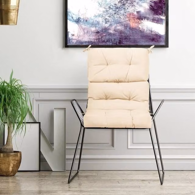 VOGREX Beige High Back Chair Cushion with Thick Foam, Non-Slip and Water-Repellent Polyester Material