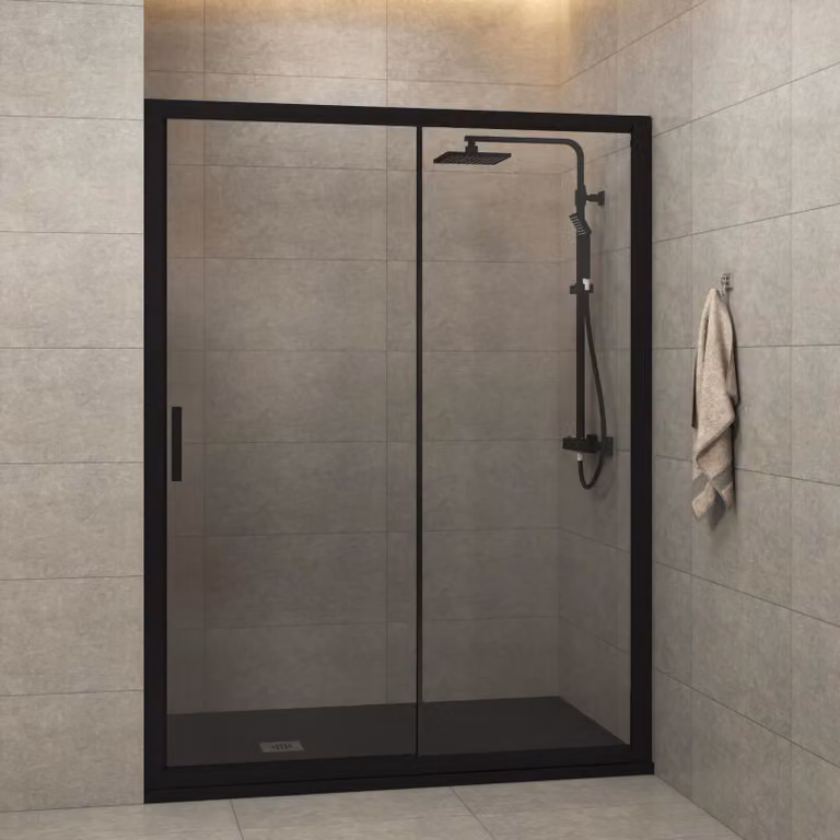 Royal Bathrooms Milan 1000mm Sliding Shower Door in Matt Black with 6mm Clear Glass