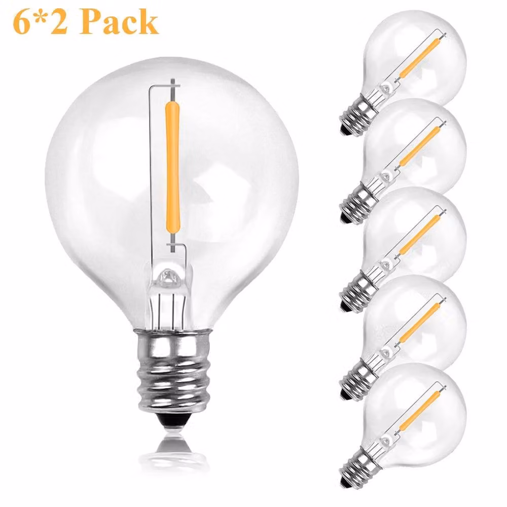EONLION 12 Pack E12 G40 LED Globe Light Bulbs, Warm White 2700K, Transparent Shatterproof Vintage Replacement Bulbs – 2