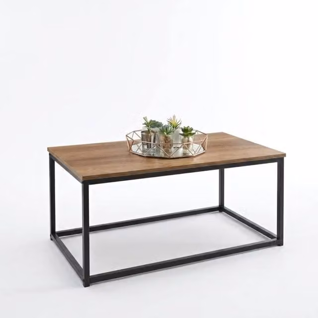 HOME LUXE INTERIOR Tromso Modern Rectangular Coffee Table in Dark Wood and Black Metal