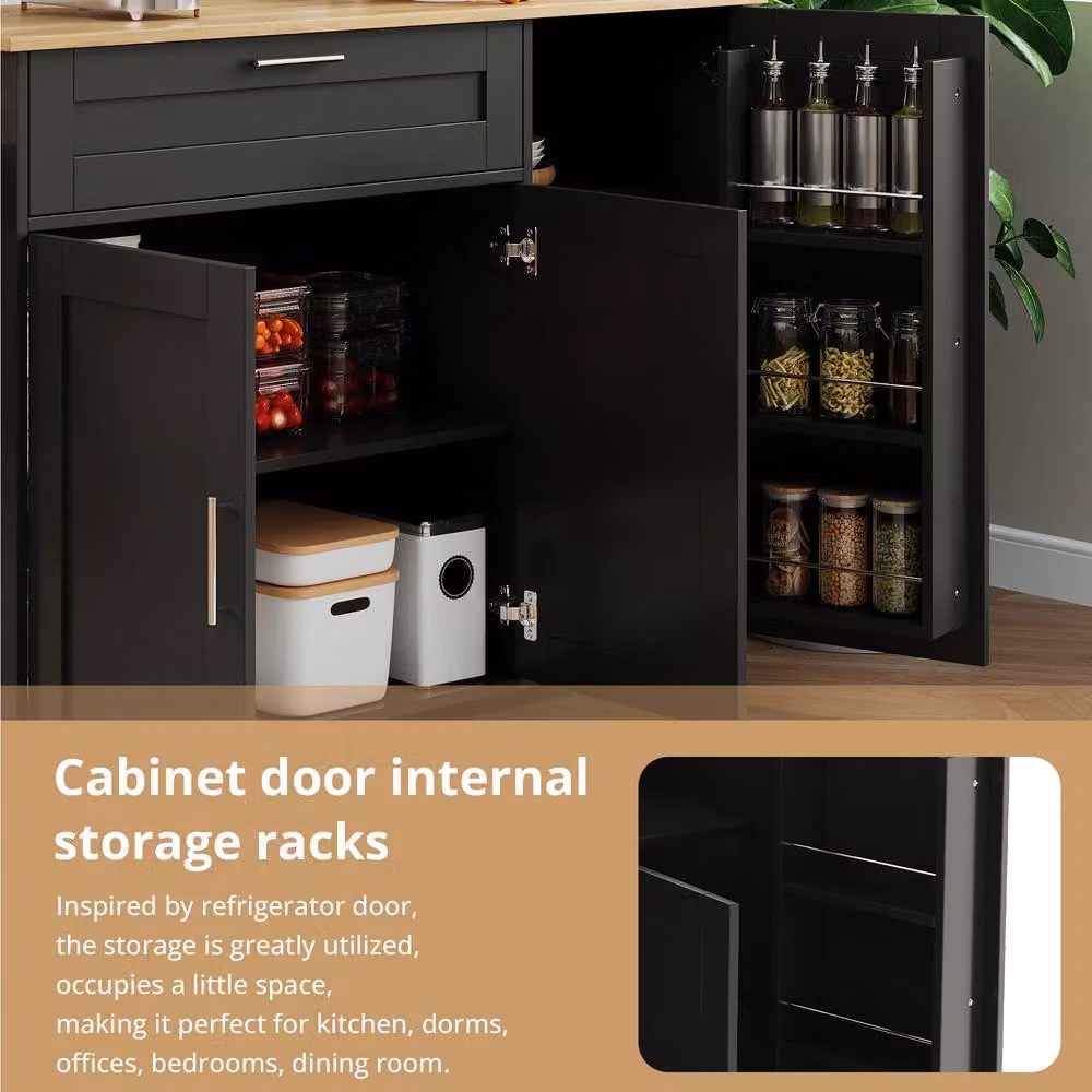 Merax Black Kitchen Island Trolley with Foldable Worktop and Rolling Metal and Wood Design – 3