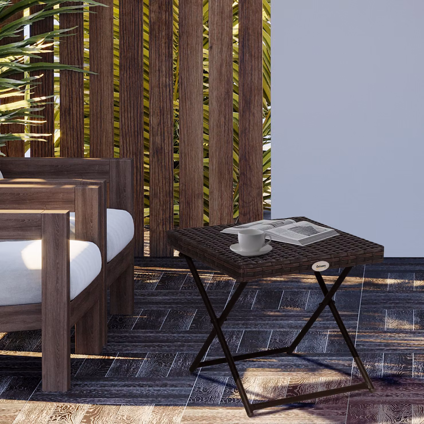 Outsunny Brown Rattan Folding Square Coffee Table for Garden and Balcony, W/D/H: 40 x 40 x 40 cm – 2
