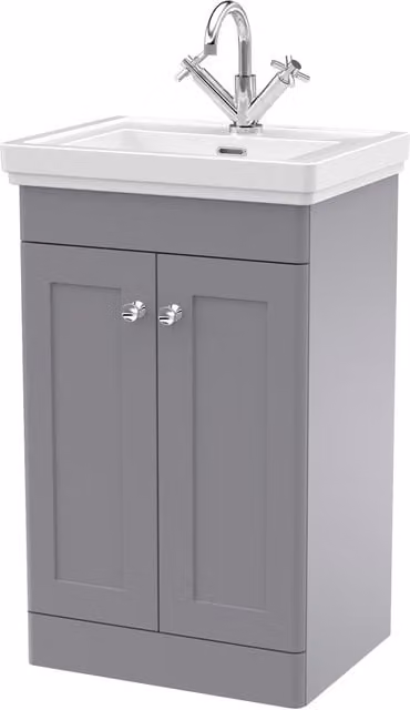 Balterley Grey 2-Door Freestanding Bathroom Floor Vanity Unit with Fireclay Basin – 1