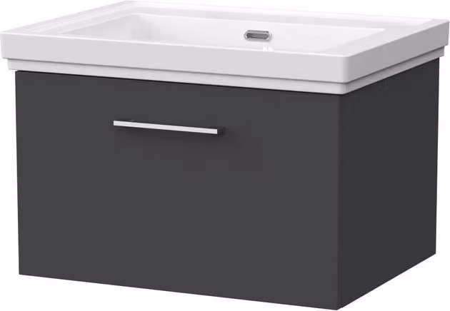 Balterley Pershall Modern Wall Mounted 1 Drawer Vanity Unit and 0TH Fireclay Basin in Dark Grey, Width: 60 cm