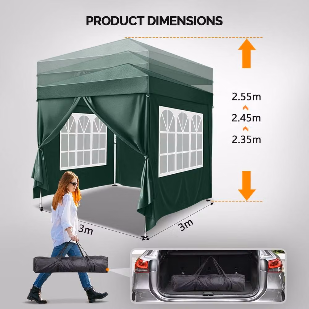 EONLION Green and Silver Pop Up Gazebo with Sides and Steel Frame – 2