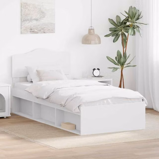 Berkfield Home White Solid Pine Wood Bed Frame with Headboard W: 75 cm, L: 190 cm