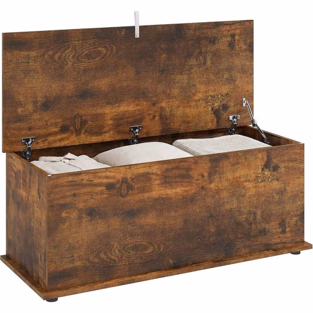 FORGEVIO Rustic Brown Wooden Ottoman Storage Box for Blankets – 2