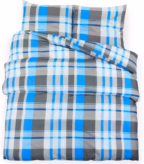 Berkfield Home Checked Cotton Duvet Cover and Pillowcase Set in Blue and Grey, 200 x 200 cm – 1