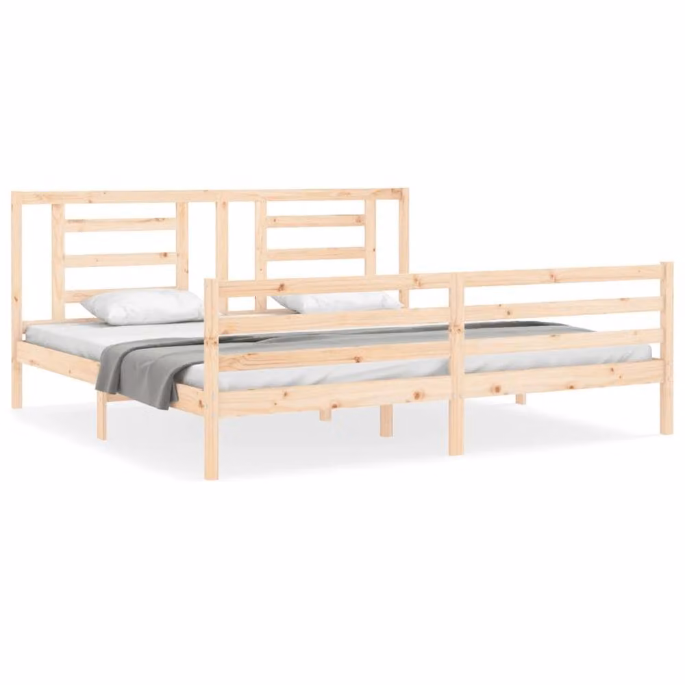 Berkfield Home Beautiful Bed Frame with Headboard in Natural Solid Pine, W/D/H: 200 x 100 x 205.5 cm – 2
