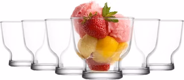 LAV Petit Glass Ice Cream Bowls, Clear, Pack of 6, 240ml