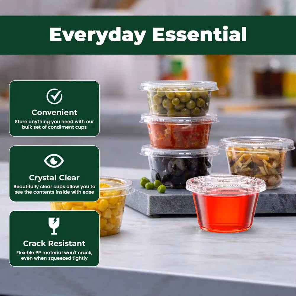 ECONX 1000 Pack Clear Plastic Sauce Pots with Snap Lids, 4oz (118ml) Leakproof and BPA Free Deli Containers – 6