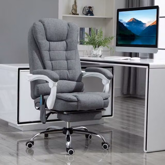 Vinsetto Ergonomic Heated 6-Point Vibration Massage Office Chair in Grey Microfibre
