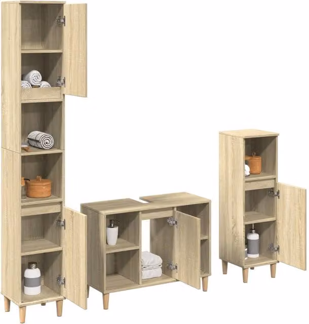 Berkfield Home 3 Piece Brown Sonoma Oak Bathroom Furniture Set – 1