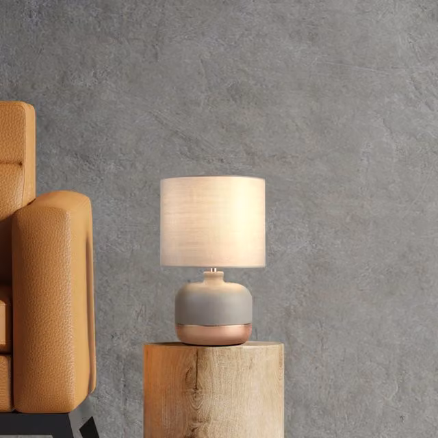 Lighting Collection Grey and Copper Ceramic Table Lamp with Fabric Shade – 2