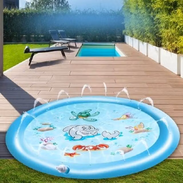 UMKYTOYS Inflatable Round Sprinkler Splash Play Mat for Kids and Toddlers, Blue, Diameter: 100 cm