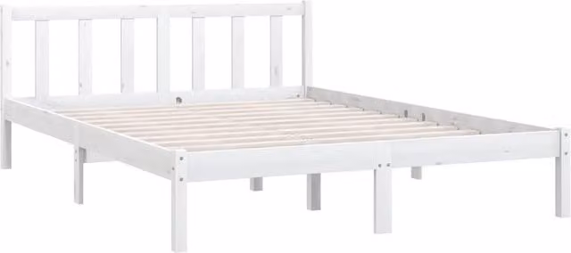 Berkfield Home Modern Bed Frame in White Solid Pinewood, W/D/H: 140 x 190 cm