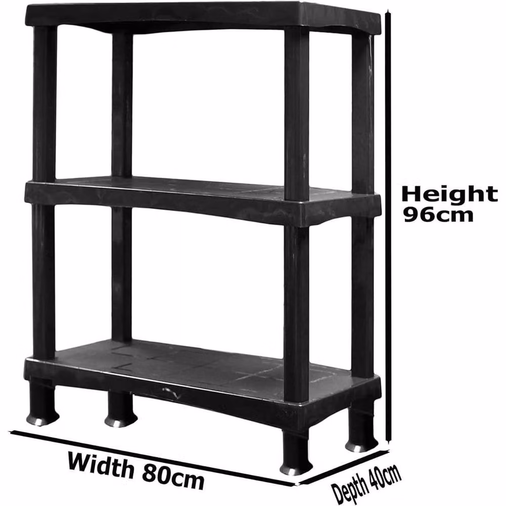 Forgevio Pack of 2 Black Plastic 3 Tier Shelving Units – 2